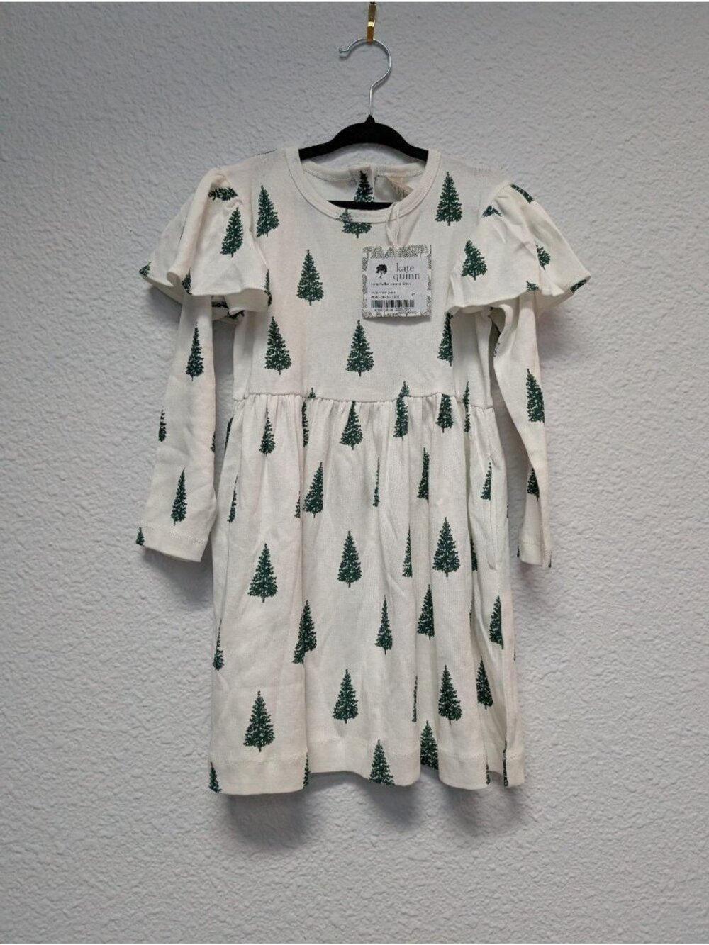 Kate Quinn Bamboo Mountain Pine Tree Long Sleeve Flutter Dress 5Y Christmas
